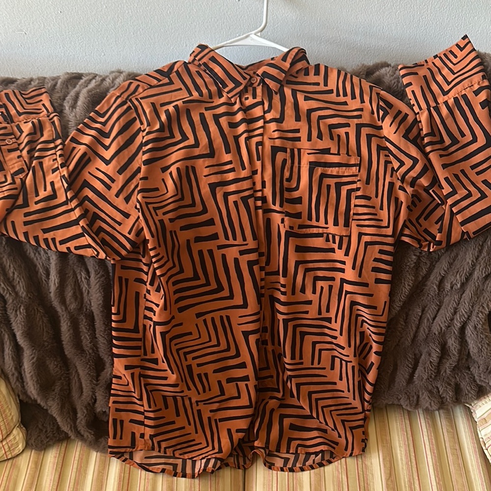 Geometric Patterned Blouse - Orange and Black
